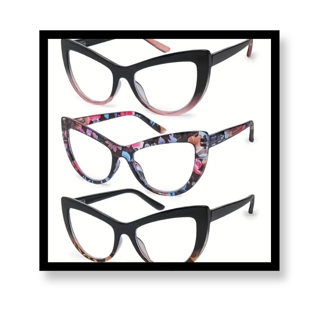 (New in Package) 3 pk Stylish Women's Cat-Eye  ReadingGlasses - Black and Floral